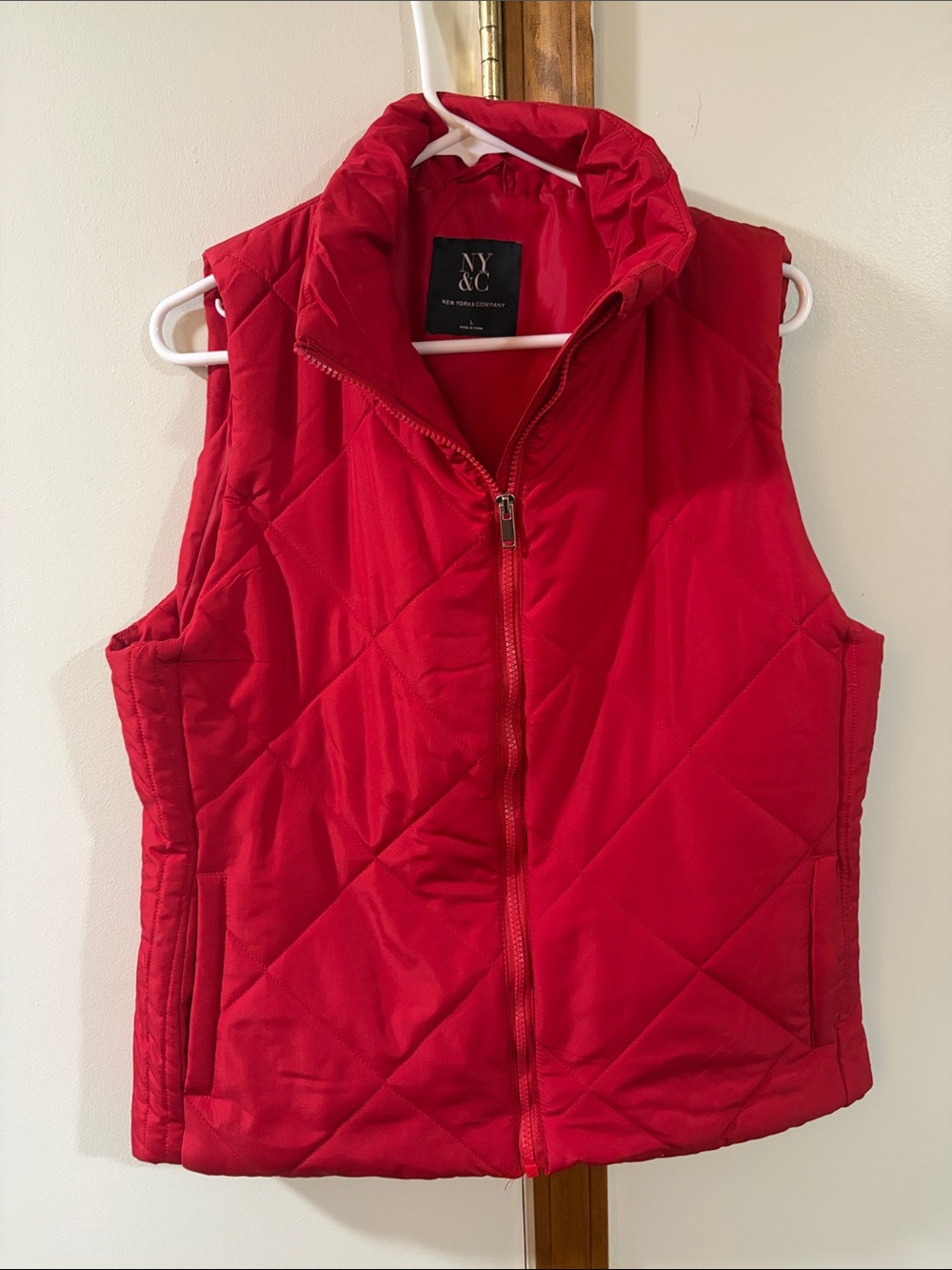 New York & Company Women's Red Quilted Puffer Vest